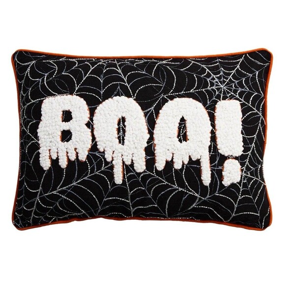 Halloween Boo Throw Pillow Accent Spider Web Sequin At Home NWOT - Picture 1 of 4